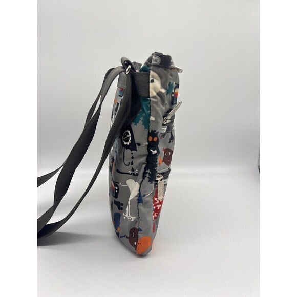 Lesportsac Travel Crossbody 3 Zip Front Pockets  Robot Retro Print Shoulder Bag - Picture 3 of 15